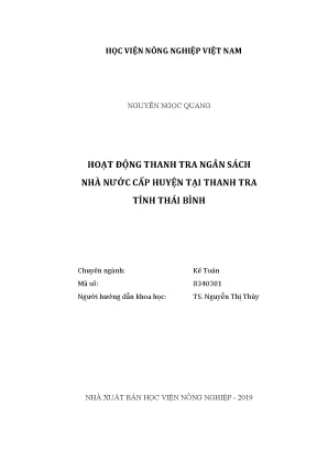 Luận văn thạc sĩ vnua hoạt động thanh tra ngân sách nhà nước cấp huyện tại thanh tra tỉnh thái bình