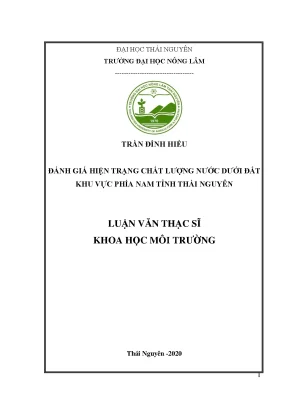 Luận văn thạc sĩ hay đánh giá hiện trạng chất lượng nước dưới đất khu vực phía nam tỉnh thái nguyên