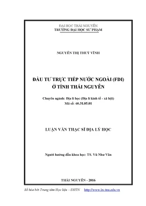 Luận văn thạc sĩ hay đầu tư trực tiếp nước ngoài fdi ở tỉnh thái nguyên