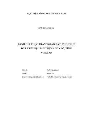 Luận văn thạc sĩ vnua đánh giá thực trạng giao đất cho thuê đất trên địa bàn thị xã cửa lò tỉnh nghệ an