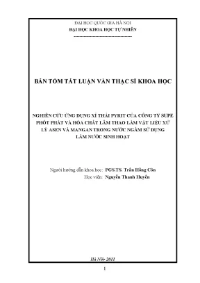Luận văn thạc sĩ hus nghiên cứu ứng dụng xỉ thải pyrit của công ty supe phốt phát và hóa chất lâm thao làm vật liệu xử lý asen và mangan trong nước ngầm sử dụng làm nước sinh hoạt
