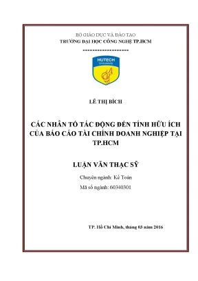 Luận văn thạc sĩ hay các nhân tố tác động đến tính hữu ích của báo cáo tài chính doanh nghiệp tại tp hcm