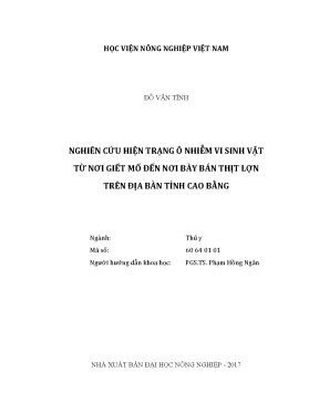 Luận văn thạc sĩ vnua nghiên cứu hiện trạng ô nhiễm vi sinh vật từ nơi giết mổ đến nơi bày bán thịt lợn trên địa bàn tỉnh cao bằng
