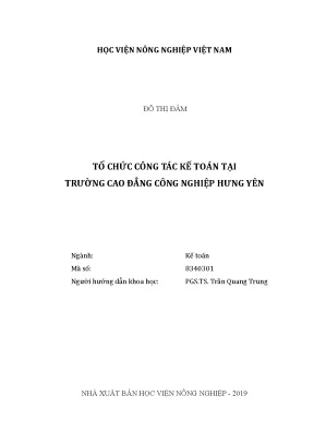 Luận văn thạc sĩ vnua tổ chức công tác kế toán tại trường cao đẳng công nghiệp hưng yên