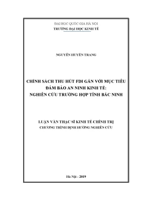 Luận văn thạc sĩ hay chính sách thu hút fdi gắn với mục tiêu đảm bảo an ninh kinh tế nghiên cứu trường hợp tỉnh bắc ninh