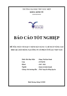 Khóa luận tốt nghiệp phân tích quy trình bán hàng và đề xuất nâng cao hiệu quả bán hàng tại công ty cổ phần ô tô jac việt nam