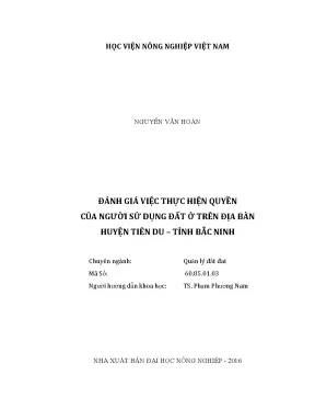 Luận văn thạc sĩ vnua đánh giá việc thực hiện quyền của người sử dụng đất ở trên địa bàn huyện tiên du tỉnh bắc ninh
