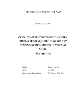 Luận văn thạc sĩ vnua quản lý môi trường trong thực hiện chương trình mục tiêu quốc gia xây dựng nông thôn mới tại huyện tam nông tỉnh phú thọ