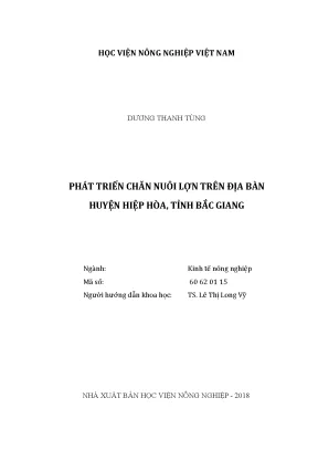 Luận văn thạc sĩ vnua phát triển chăn nuôi lợn trên địa bàn huyện hiệp hòa tỉnh bắc giang