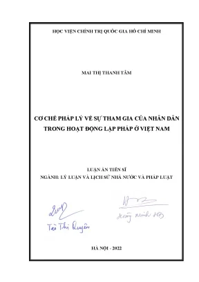 Luận án tiến sĩ cơ chế pháp lý về sự tham gia của nhân dân trong hoạt động lập pháp ở việt nam