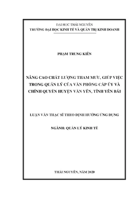 Luận văn thạc sĩ hay nâng cao chất lượng tham mưu giúp việc trong quản lý của văn phòng cấp ủy và chính quyền huyện văn yên tỉnh yên bái