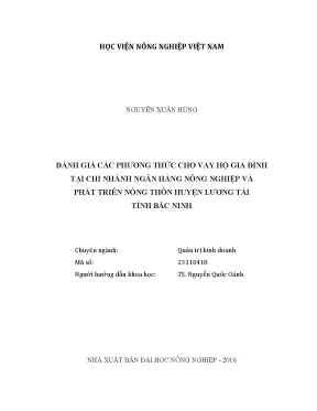 Luận văn thạc sĩ vnua đánh giá các phương thức cho vay hộ gia đình tại chi nhánh ngân hàng nông nghiệp và phát triển nông thôn huyện lương tài tỉnh bắc ninh