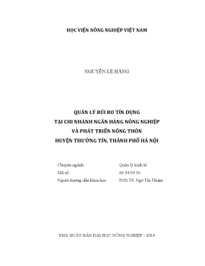 Luận văn thạc sĩ vnua quản lý rủi ro tín dụng tại chi nhánh ngân hàng nông nghiệp và phát triển nông thôn huyện thường tín thành phố hà nội