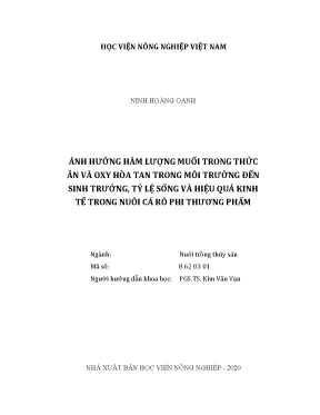 Luận văn thạc sĩ vnua ảnh hưởng của hàm lượng muối trong thức ăn và oxy hòa tan trong môi trường đến sinh trưởng tỷ lệ sống và hiệu quả kinh tế trong nuôi cá rô phi thương phẩm