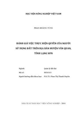 Luận văn thạc sĩ vnua đánh giá việc thực hiện quyền của người sử dụng đất trên địa bàn huyện văn quan tỉnh lạng sơn