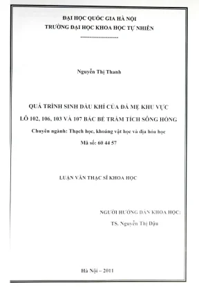 Luận văn thạc sĩ hus quá trình sinh dầu khí của đá mẹ khu vực lô 102 106 103 và 107 bắc bể trầm tích sông hồng
