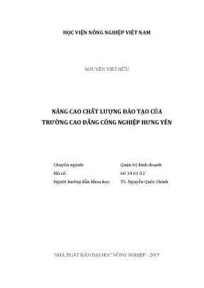 Luận văn thạc sĩ vnua nâng cao chất lượng đào tạo của trường cao đẳng công nghiệp hưng yên