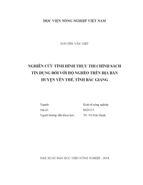 Luận văn thạc sĩ vnua nghiên cứu tình hình thực thi chính sách tín dụng đối với hộ nghèo trên địa bàn huyện yên thế tỉnh bắc giang