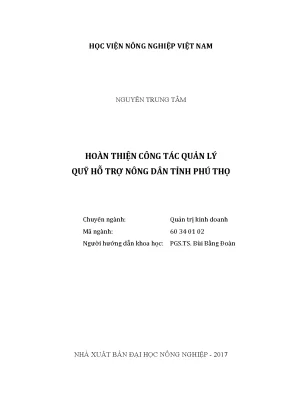 Luận văn thạc sĩ vnua hoàn thiện công tác quản lý quỹ hỗ trợ nông dân tỉnh phú thọ