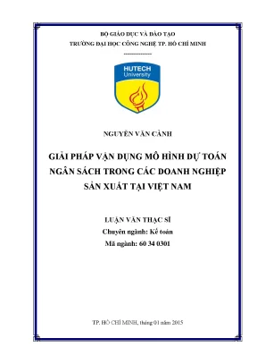 Luận văn thạc sĩ hay giải pháp vận dụng mô hình dự toán ngân sách trong các doanh nghiệp sản xuất tại việt nam