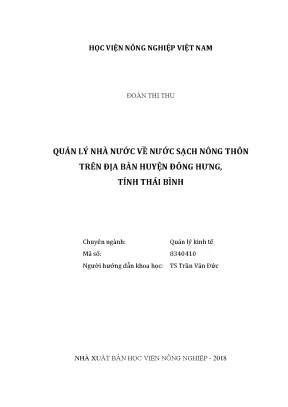 Luận văn thạc sĩ vnua quản lý nhà nước về nước sạch nông thôn trên địa bàn huyện đông hưng tỉnh thái bình