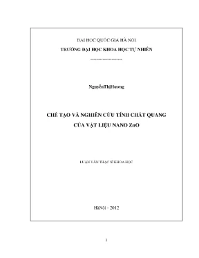 Luận văn thạc sĩ hus chế tạo và nghiên cứu tính chất quang của vật liệu nano zno