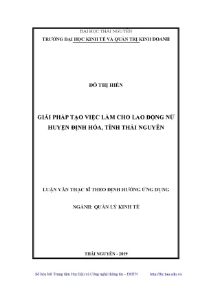 Luận văn thạc sĩ hay giải pháp tạo việc làm cho lao động nữ ở huyện định hóa tỉnh thái nguyên