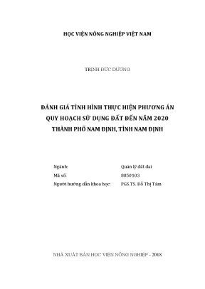 Luận văn thạc sĩ vnua đánh giá tình hình thực hiện phương án quy hoạch sử dụng đất đến năm 2020 thành phố nam định tỉnh nam định
