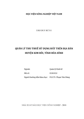 Luận văn thạc sĩ vnua quản lý thu thuế sử dụng đất trên địa bàn huyện kim bôi tỉnh hòa bình