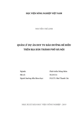Luận văn thạc sĩ vnua quản lý dự án duy tu bảo dưỡng đê điều trên địa bàn thành phố hà nội