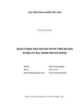 Luận văn thạc sĩ vnua quản lý khai thác hải sản ven bờ trên địa bàn huyện cát hải thành phố hải phòng