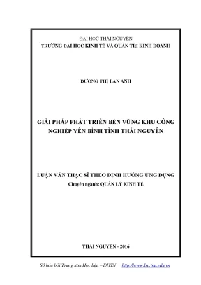 Luận văn thạc sĩ hay giải pháp phát triển bền vững khu công nghiệp yên bình tỉnh thái nguyên