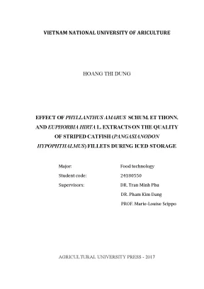 Luận văn thạc sĩ vnua effect of phyllanthus amarus schum et thonn and euphorbia hirta l extracts on the quality of striped catfish pangasianodon hypophthalmus fillets during iced storage