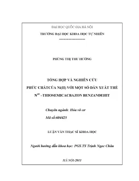 Luận văn thạc sĩ hus tổng hợp và nghiên cứu phức chất của niii với một số dẫn xuất thế n4 thiosemicacbazon benzanđehit