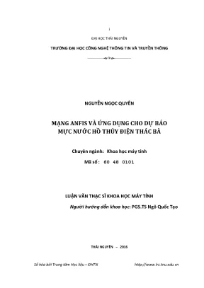 Luận văn thạc sĩ hay mạng anfis và ứng dụng cho dự báo mực nước hồ thủy điện thác bà nguyễn ngọc quyên