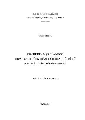 Luận án tiến sĩ hus cơ chế rửa mặn của nước trong các tướng trầm tích biển tuổi đệ tứ khu vực châu thổ sông hồng