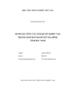 Luận văn thạc sĩ vnua đánh giá công tác giải quyết khiếu nại tranh chấp đất đai huyện gia bình tỉnh bắc ninh