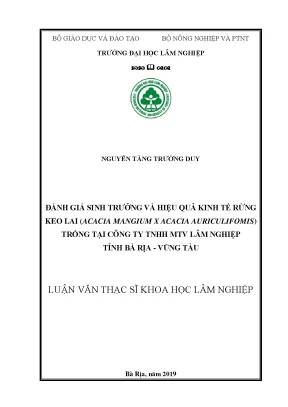 Luận văn thạc sĩ hay đánh giá sinh trưởng và hiệu quả kinh tế rừng keo lai acacia mangium x acacia auriculifomis trồng tại công ty tnhh mtv lâm nghiệp tỉnh bà rịa vũng tàu