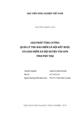 Luận văn thạc sĩ vnua giải pháp tăng cường quản lý thu bảo biểm xã hội bắt buộc của bảo hiểm xã hội huyện tân sơn tỉnh phú thọ