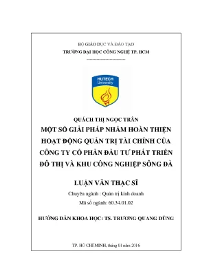 Luận văn thạc sĩ hay một số giải pháp nhằm hoàn thiện hoạt động quản tr tài chính tại công ty cổ phần đầu tư phát triển đô th và khu công nghiệp sông đà