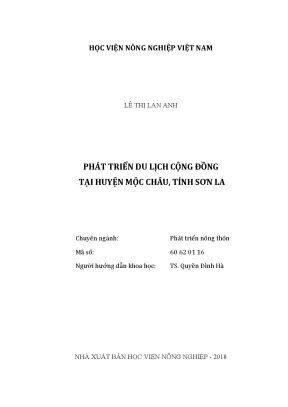 Luận văn thạc sĩ vnua phát triển du lịch cộng đồng tại huyện mộc châu tỉnh sơn la