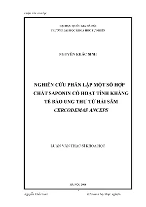 Luận văn thạc sĩ hus nghiên cứu phân lập một số hợp chất saponin có hoạt tính kháng tế bào ung thư từ hải sâm cercodemas anceps