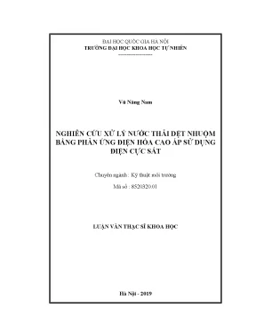 Luận văn thạc sĩ hus nghiên cứu xử lý nước thải dệt nhuộm bằng phản ứng điện hóa cao áp sử dụng điện cực sắt