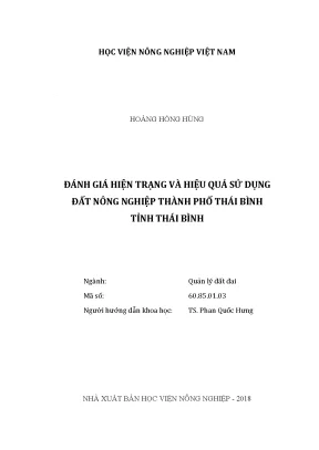 Luận văn thạc sĩ vnua đánh giá hiện trạng và hiệu quả sử dụng đất nông nghiệp thành phố thái bình tỉnh thái bình