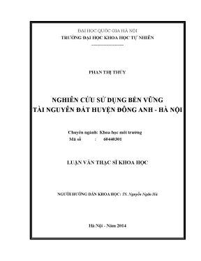 Luận văn thạc sĩ hus nghiên cứu sử dụng bền vững tài nguyên đất huyện đông anh hà nội