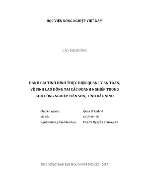 Luận văn thạc sĩ vnua đánh giá tình hình thực hiện quản lý an toàn vệ sinh lao động tại các doanh nghiệp trong khu công nghiệp tiên sơn tỉnh bắc ninh