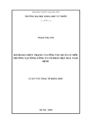 Luận văn thạc sĩ hus đánh giá thực trạng và công tác quản lý môi trường tại tổng công ty cổ phần dệt may nam định