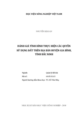 Luận văn thạc sĩ vnua đánh giá tình hình thực hiện các quyền sử dụng đất trên địa bàn huyện gia bình tỉnh bắc ninh
