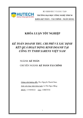Luận văn thạc sĩ hay kế toán doanh thu chi phí và xác định kết quả hoạt động kinh doanh tại công ty tnhh sarens việt nam