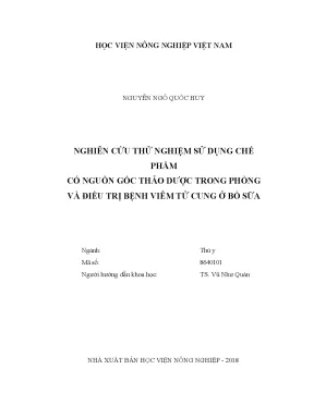 Luận văn thạc sĩ vnua nghiên cứu thử nghiệm sử dụng chế phẩm có nguồn ngốc thảo dược trong phòng và điều trị bệnh viêm tử cung ở bò sữa